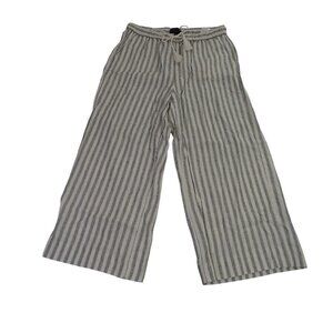 Banana Republic Women Wide Leg Crop Pants Stripe Linen Size S Beach Coastal